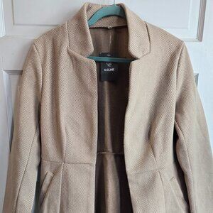 🧥 C.CLINE Tan Herringbone Open Front Peplum Jacket - large